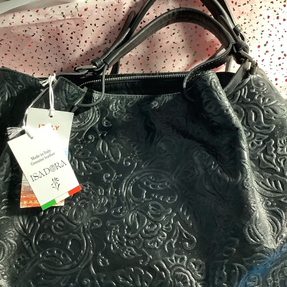 Black leather oversized handbag, tote bag, overnight   Made In Italy NWT - Picture 12 of 16